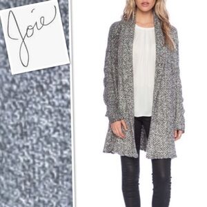 JOIE Gray Sparkle Tweed Solone Open Front Oversize Cardigan Size M